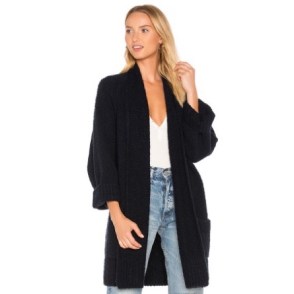 Vince Oversized Cardigan Nubby Soft Teddy Bear Navy Blue size Small